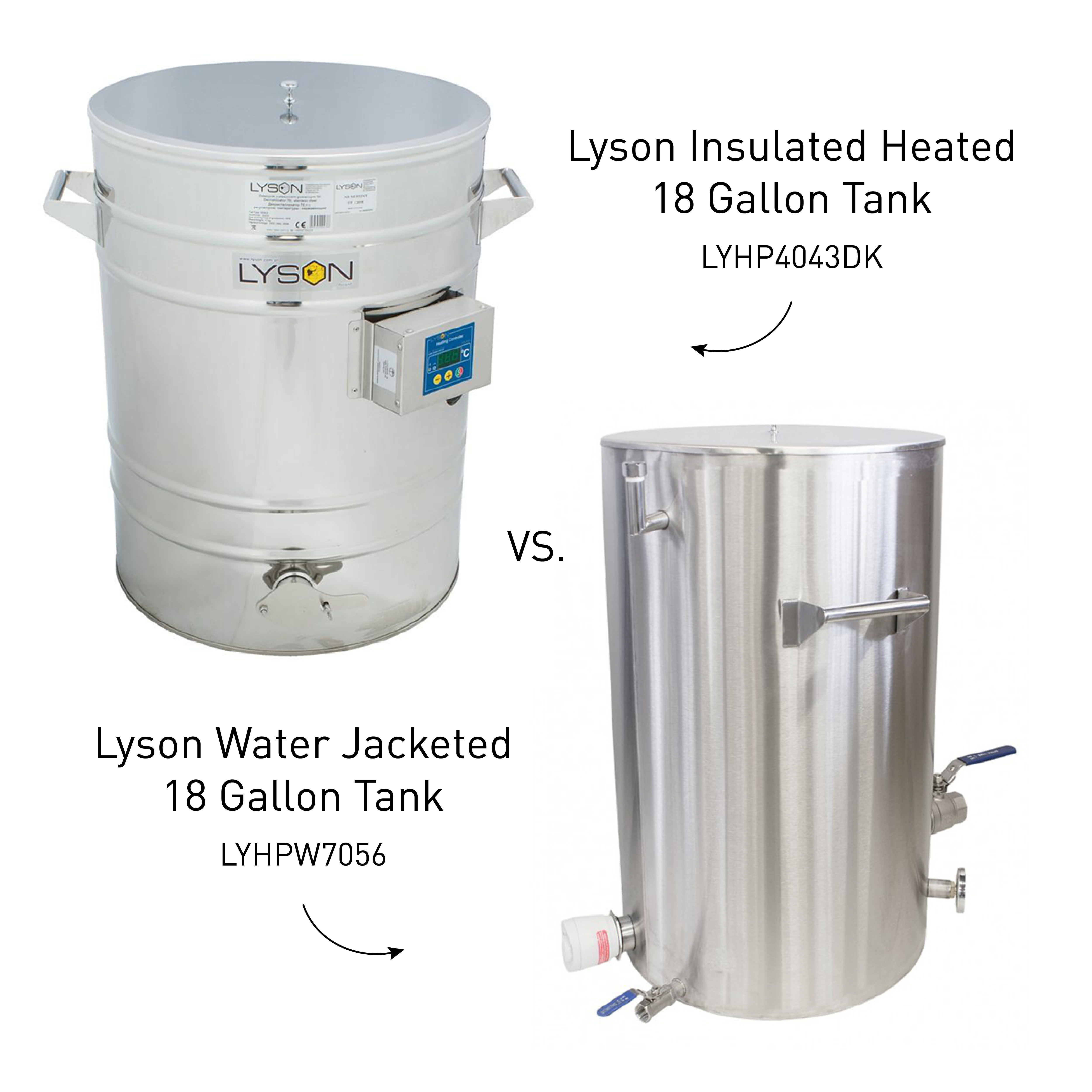 Shows two different types of heated Lyson tanks.