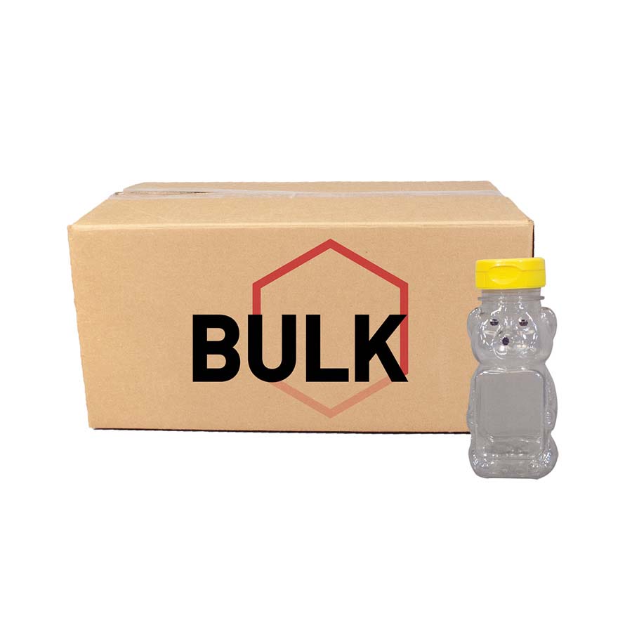 8 oz. Flat Panel Honey Bear Bottles Bulk Case 170 Betterbee